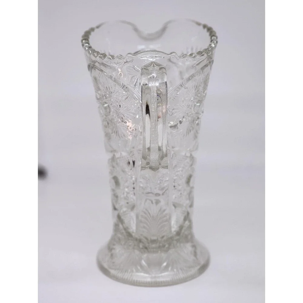 Vintage 1906 EAPG Cambridge Fernland #2635 Sunburst Snowflake Clear Pitcher 9.75
